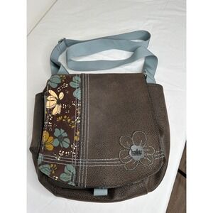 Haiku by Sharon Eisenhauer Brown Floral Messenger Crossbody Bag Vegan Leather